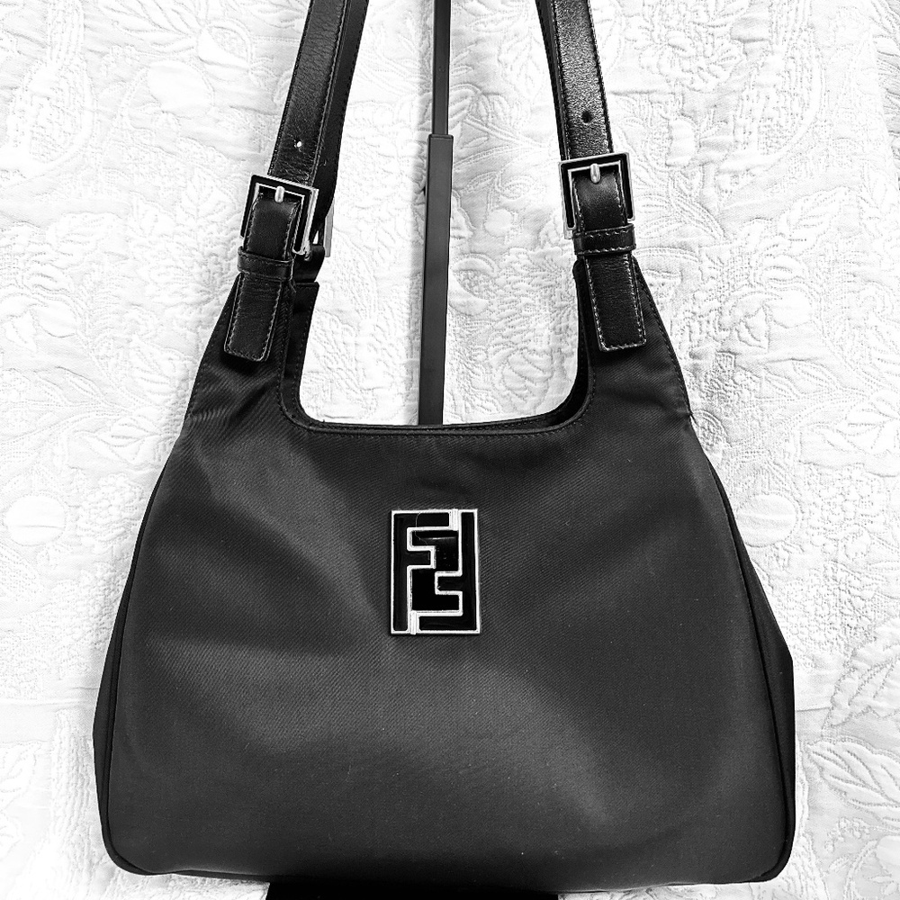 Vintage Fendi Black Nylon Shoulder Bag